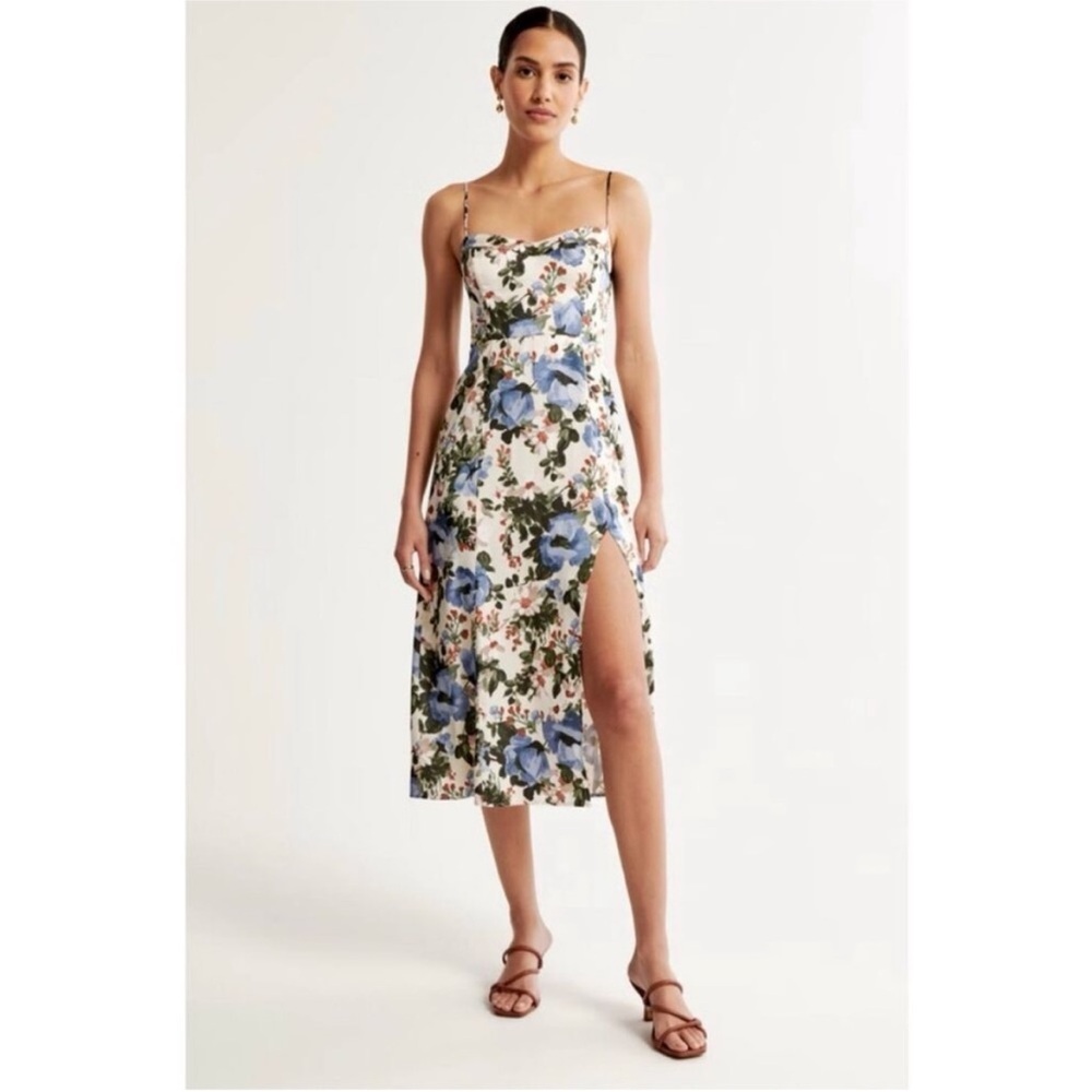 Abercrombie & Fitch Cream and Blue Floral Camille Midi Dress